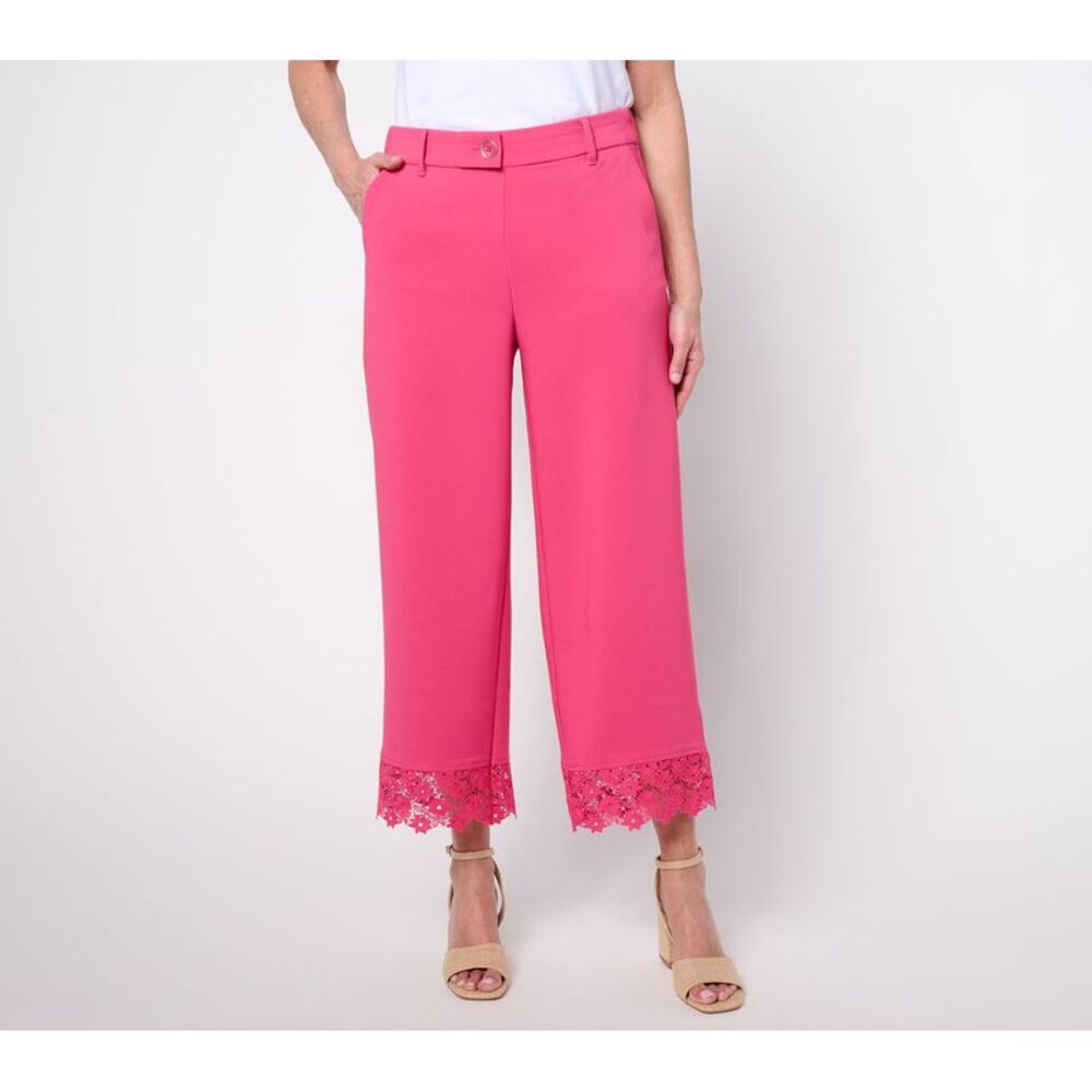 Splendid Women's Pants Sz S Tall Crepe Wide Leg Crop Lace Trim Pink